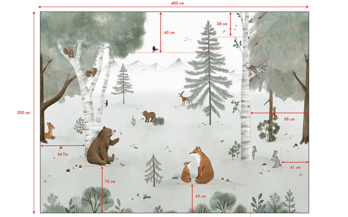 VLIESTAPETE Kharu Skandinavische Wildnis mit Bär 4 m x 3 m, grün - Grün, Papier (300/400cm) - Lilipinso