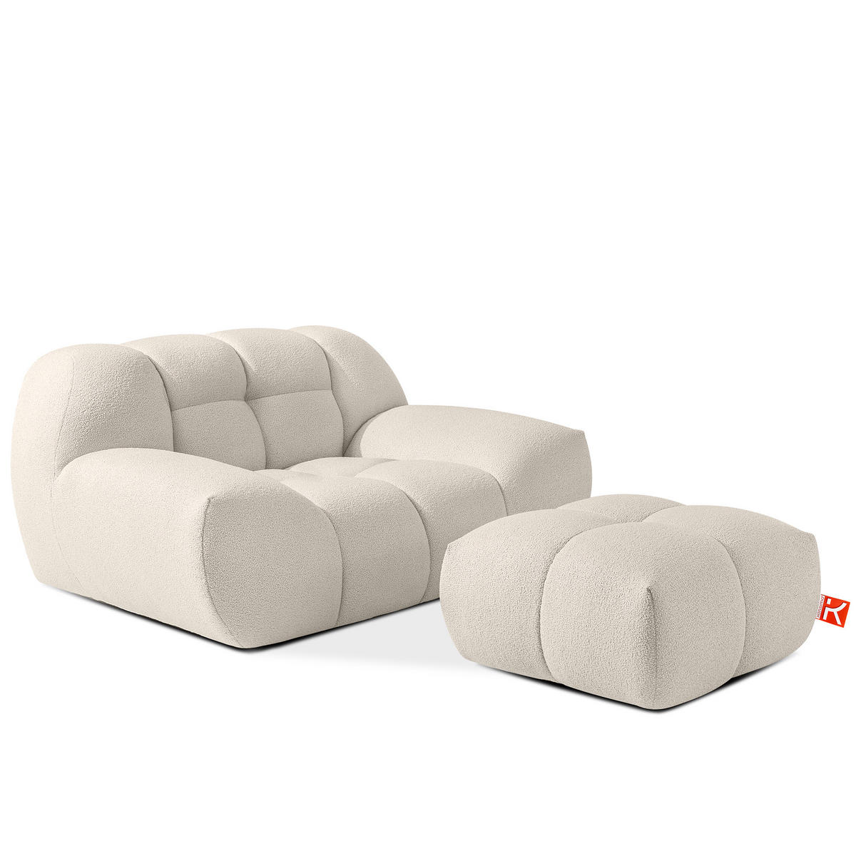 POUF VENA Bouclé, Weiß - Weiß, Holz/Textil (65/38/65cm) - KONSIMO®