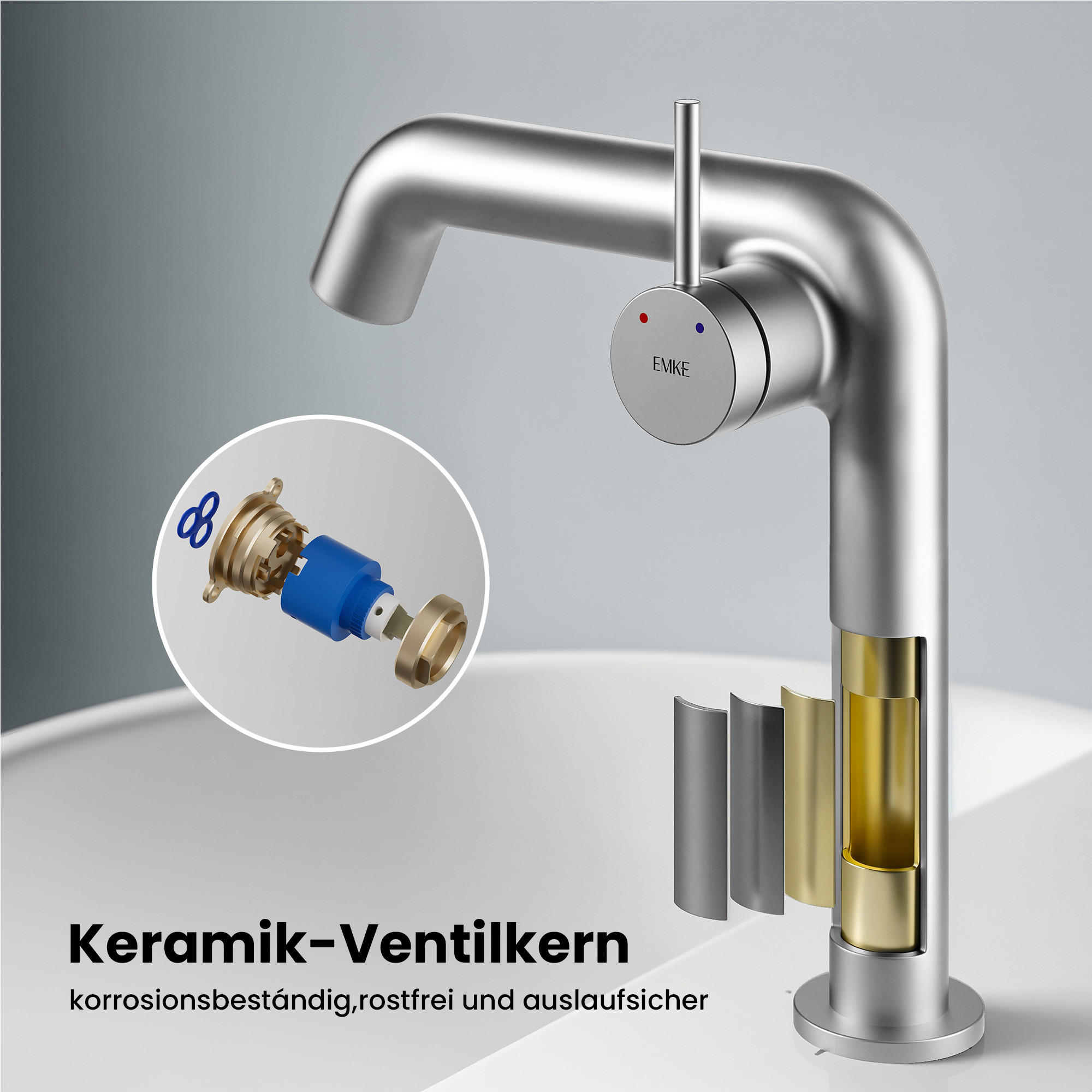 WASCHTISCHARMATUR Ventilkernzertifizierung Chrom 15cm - Chromfarben, Metall (20/7.6/22.2cm) - EMKE