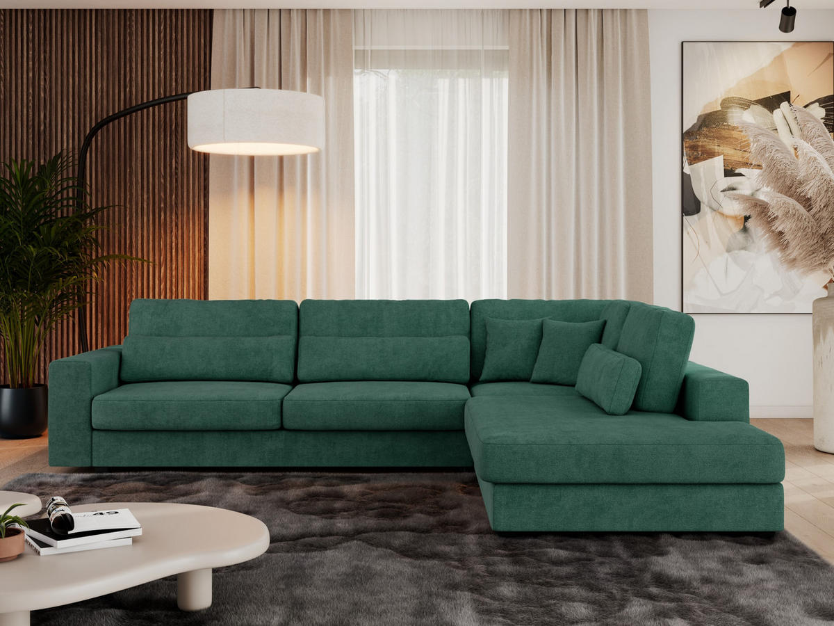 ECKSOFA Savona Grün Strukture - rechts - Schwarz/Grün, Kunststoff/Textil (249/316cm) - MKS