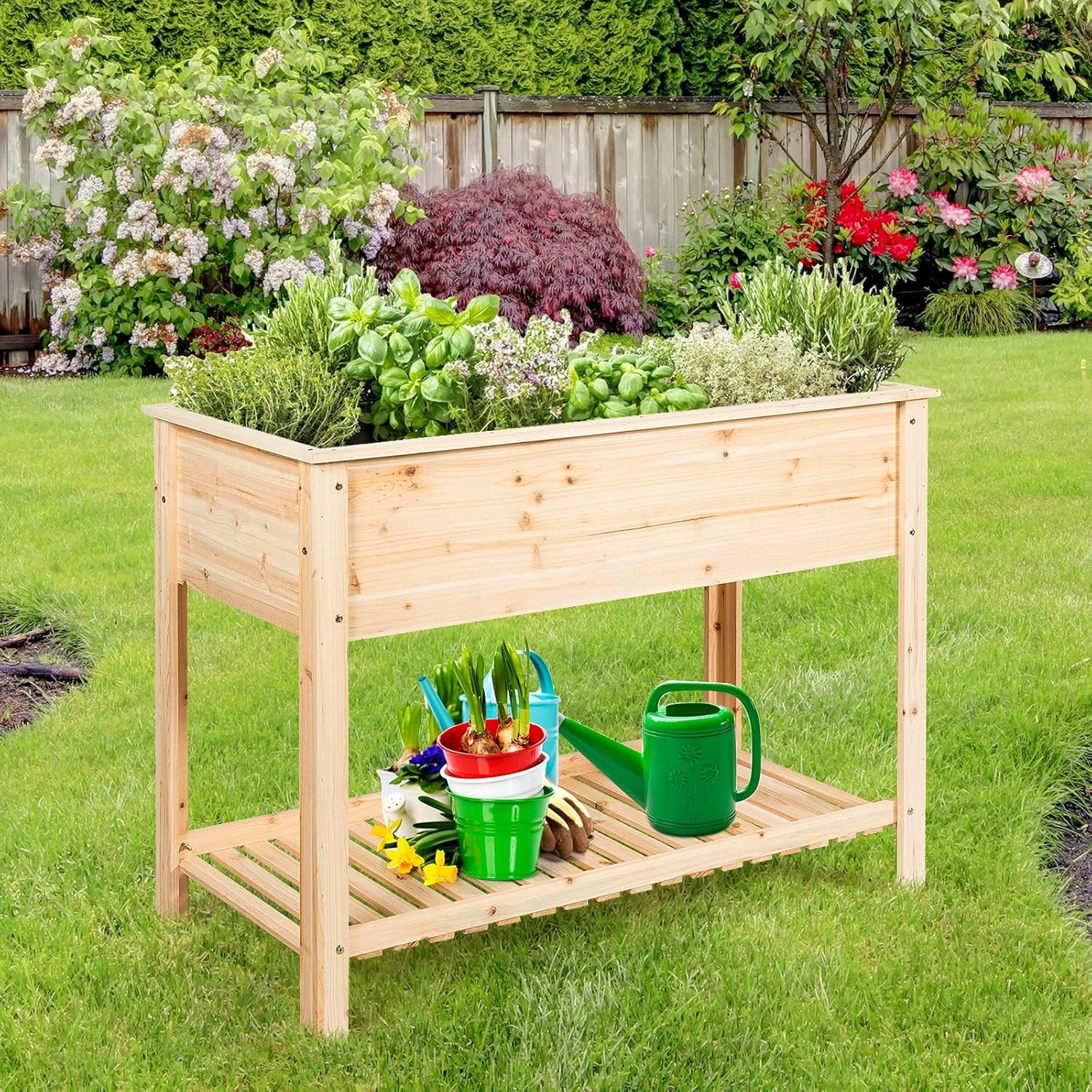 HOCHBEET Pflanzkübel Pflanzkasten Holz - Apfelbaumfarben, Holz (41/81/92cm) - COSTWAY