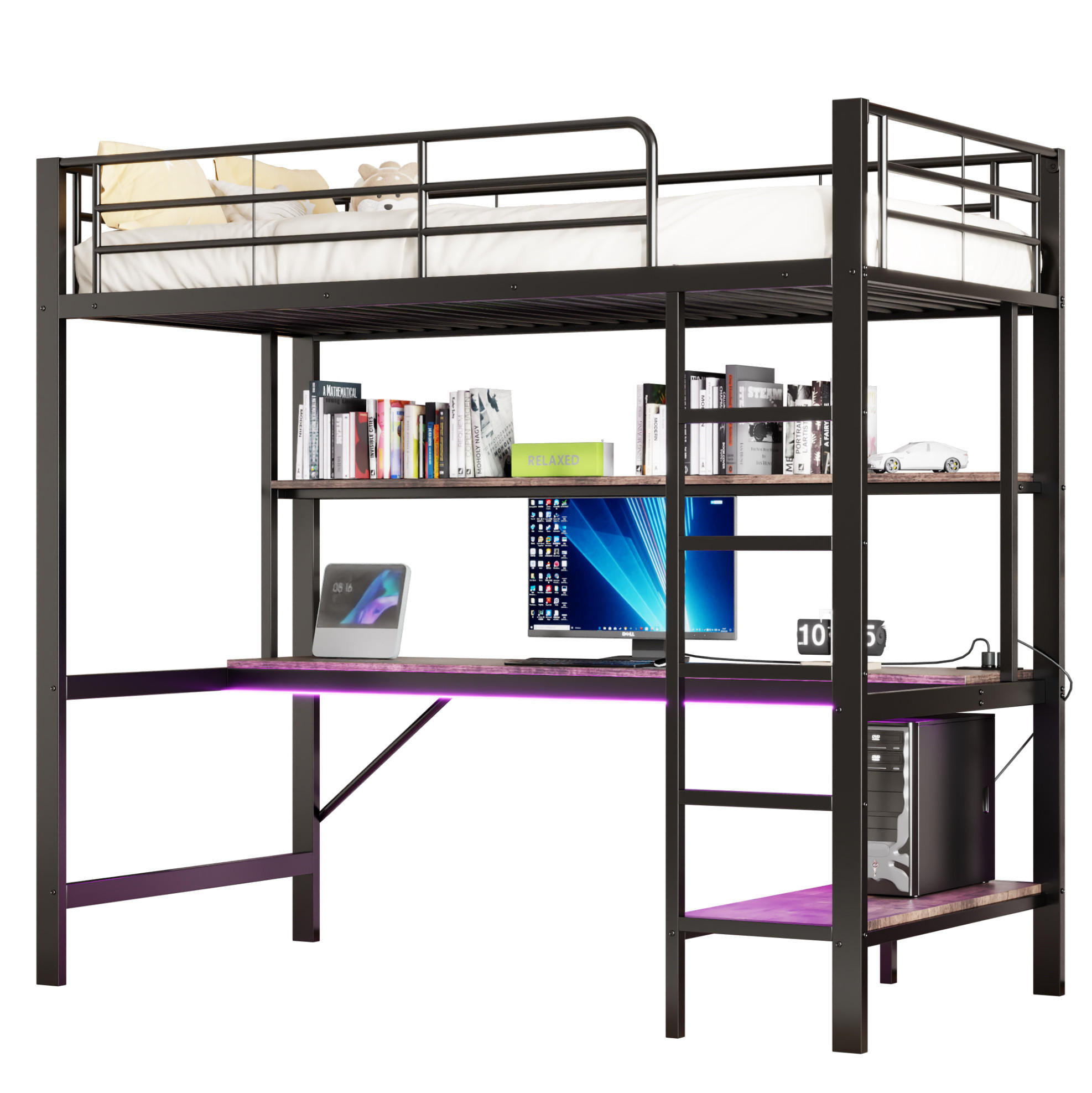 HOCHBETT 90/200 cm Schwarz aus Metall mit Schreibtisch - Schwarz, Metall (90/200cm) - OKMYHOME