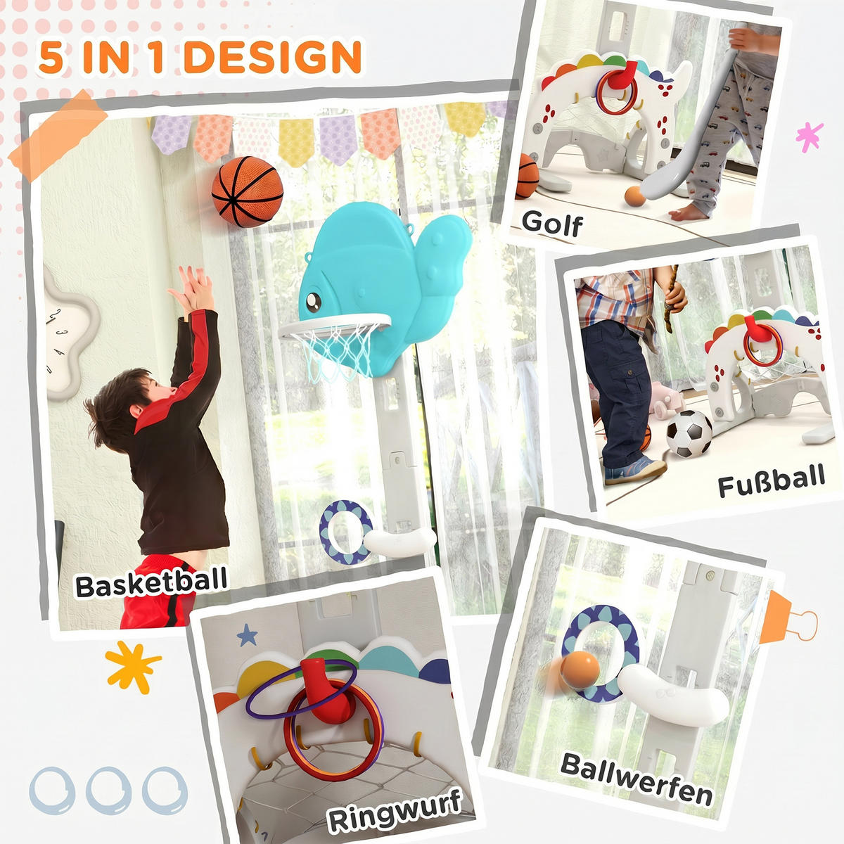 KINDER-BASKETBALLKORB HDPE Blau Grau Weiß - Blau, Kunststoff (46/51cm) - AIYAPLAY