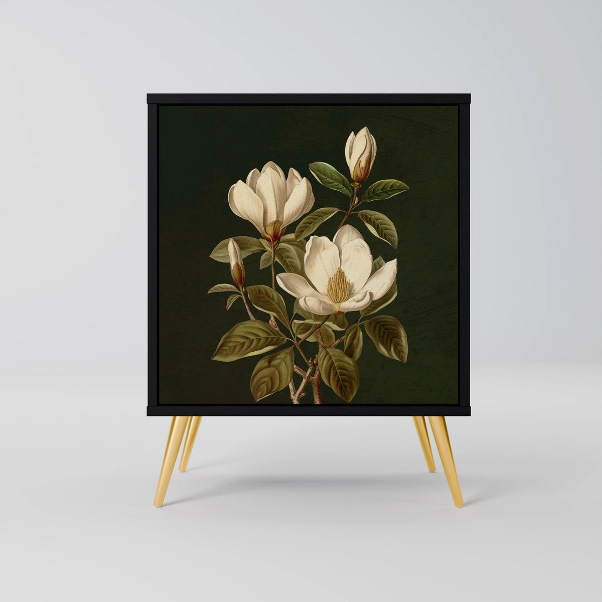 SIDEBOARD FLORAL NOIR, Schwarz, 57,5x42x67,5 cm, Schwarze Metall-Rahmenfüße - Multicolor/Schwarz, Holzwerkstoff/Metall (57.5/67.5/42cm) - SpaceRebels