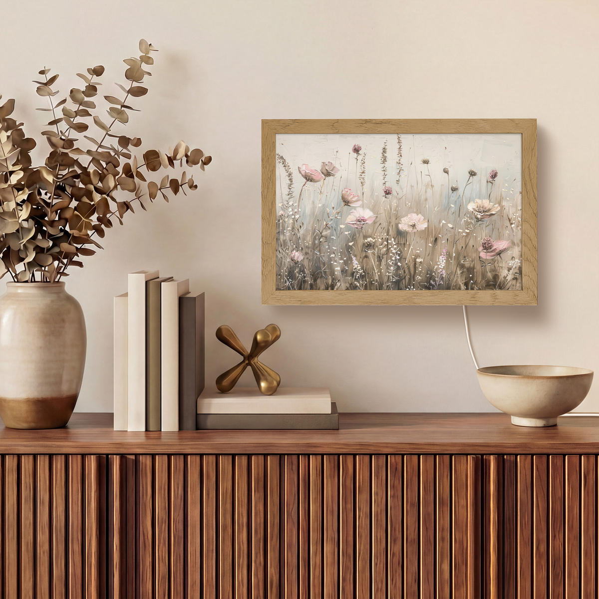 NÁSTĚNNÁ LAMPA Květiny - růžová - moderní - béžová 30x20 cm - starorůžová, kompozitní dřevo (30/20/8cm) - OnlyWow
