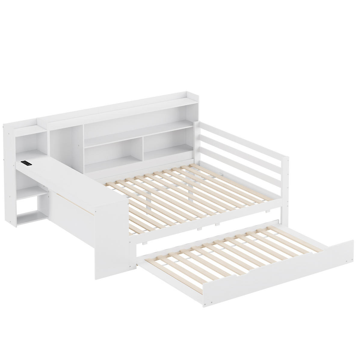SCHLAFSOFA 140/200 cm mit Ausziehbett, Schreibtisch, Regalen und USB-Steckdose, Weiß - Weiß, Holzwerkstoff (165/100/245.5cm) - Redom