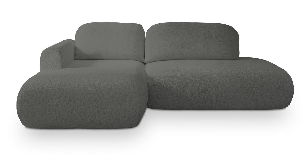 ECKSOFA NUVIRA L-S Grau Boucle-Stoff mit Schlaffunktion - Grau, Holz (274/165cm) - MASSENO