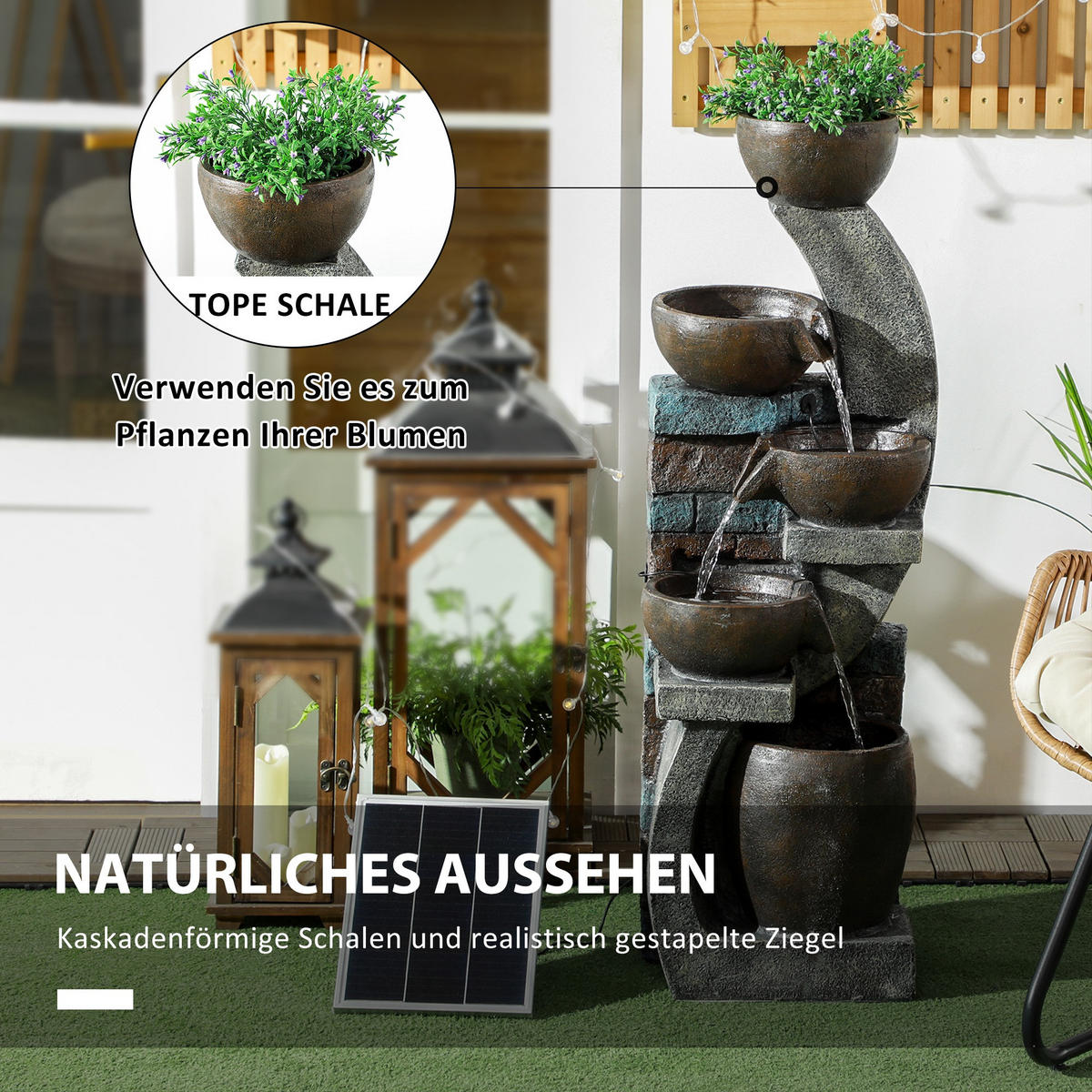 GARTENBRUNNEN, Kunstharz, Grau+Braun - Braun/Grau, Kunststoff (37/35/107cm) - Outsunny