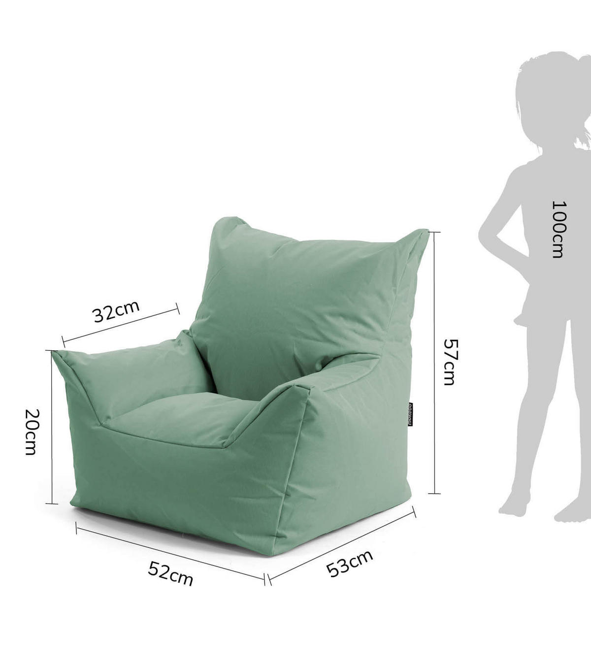 OOUTDOOR-KINDER-SITZSACK Der Gartenzwerg - Mintgrün/Grün, Textil (52/57/53cm) - Mokebo