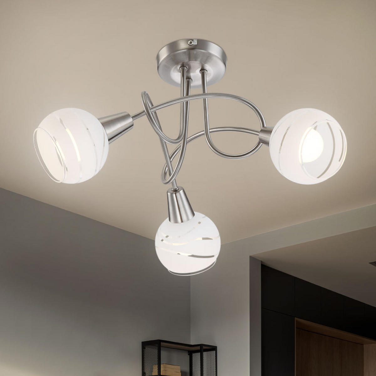 LED DECKENLEUCHTE Metall Silber - Silberfarben, Glas (39/39/24.6cm) - Globo Lighting