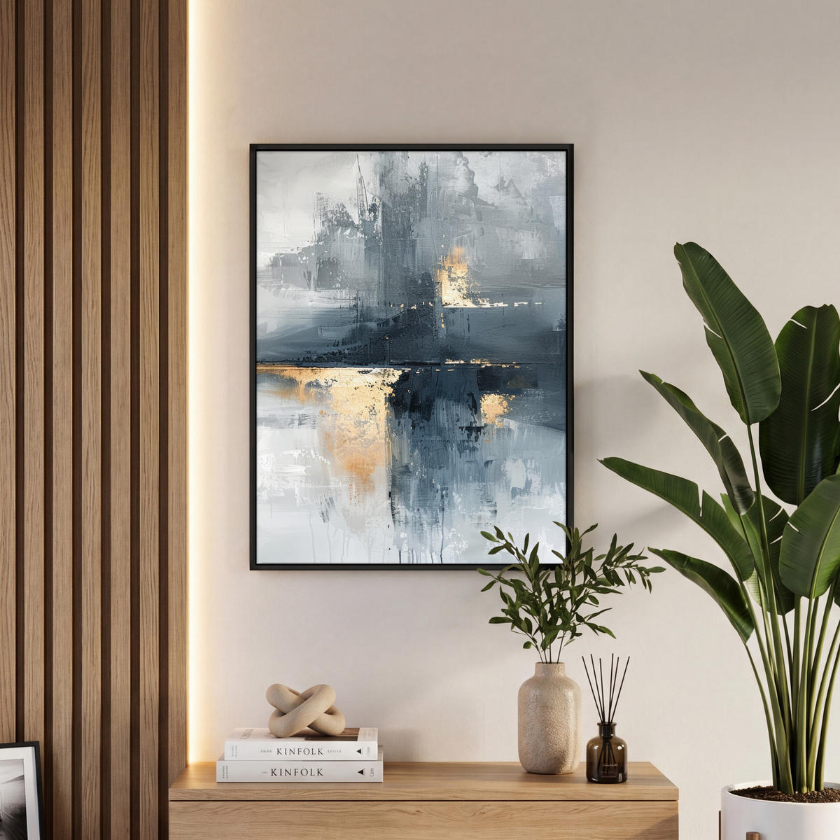 LEINWAND Bilder mit Rahmen - Kunst - Grau - Gold - Abstrakt - 50x70 - Dunkelgrau, Textil (50/70cm) - MuchoWow