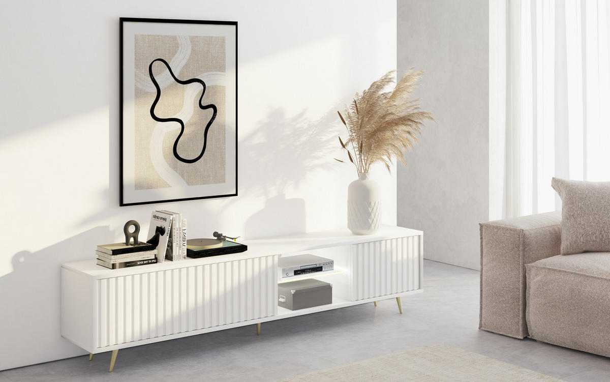 TV-SCHRANK Bello Weiß Gold 175 cm - Weiß, Holzwerkstoff (175/43.5/31.3cm) - Selsey