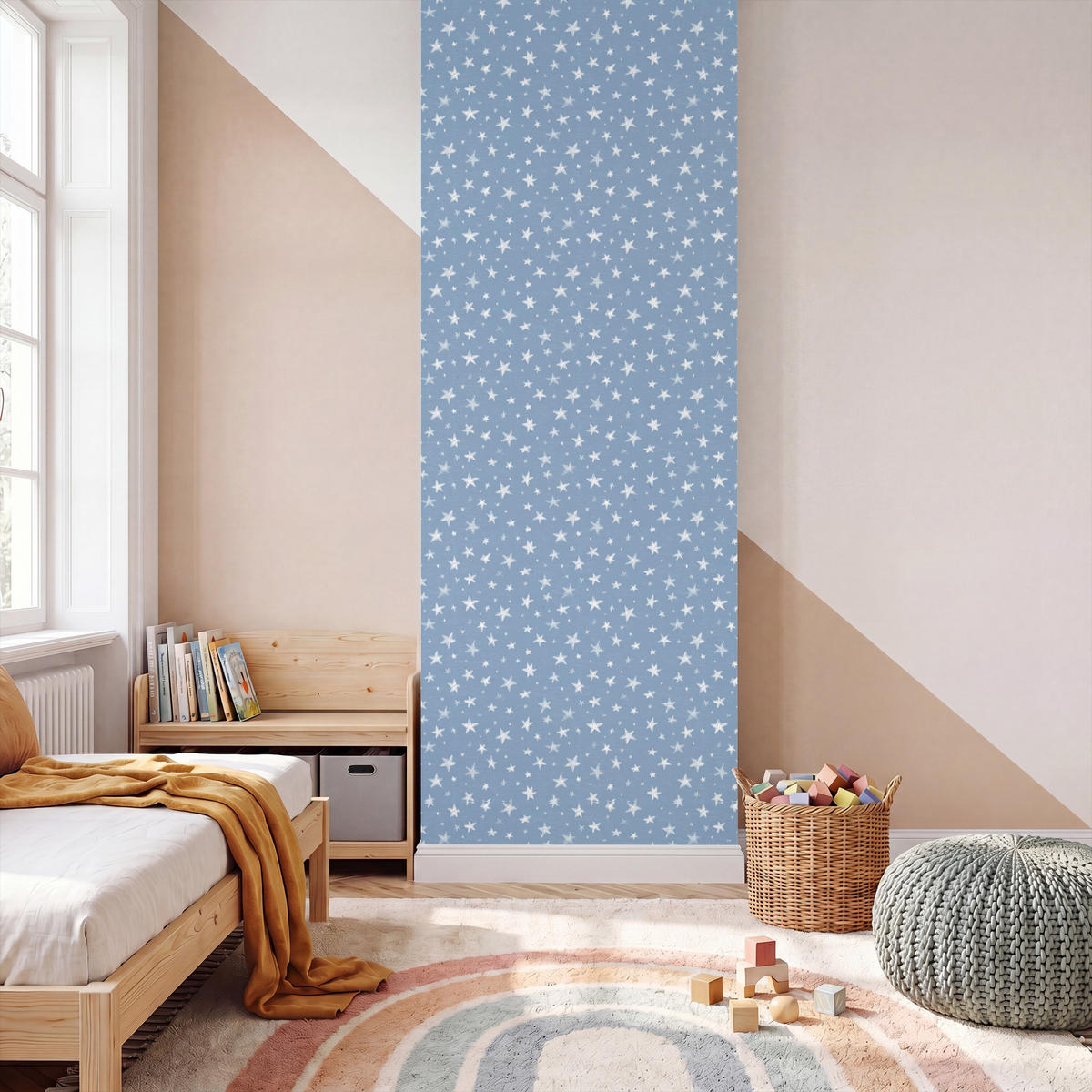 KINDERTAPETE - Sterne - Muster - Blau - 100x300 cm - Hellblau, Papier (100/300cm) - OnlyWow