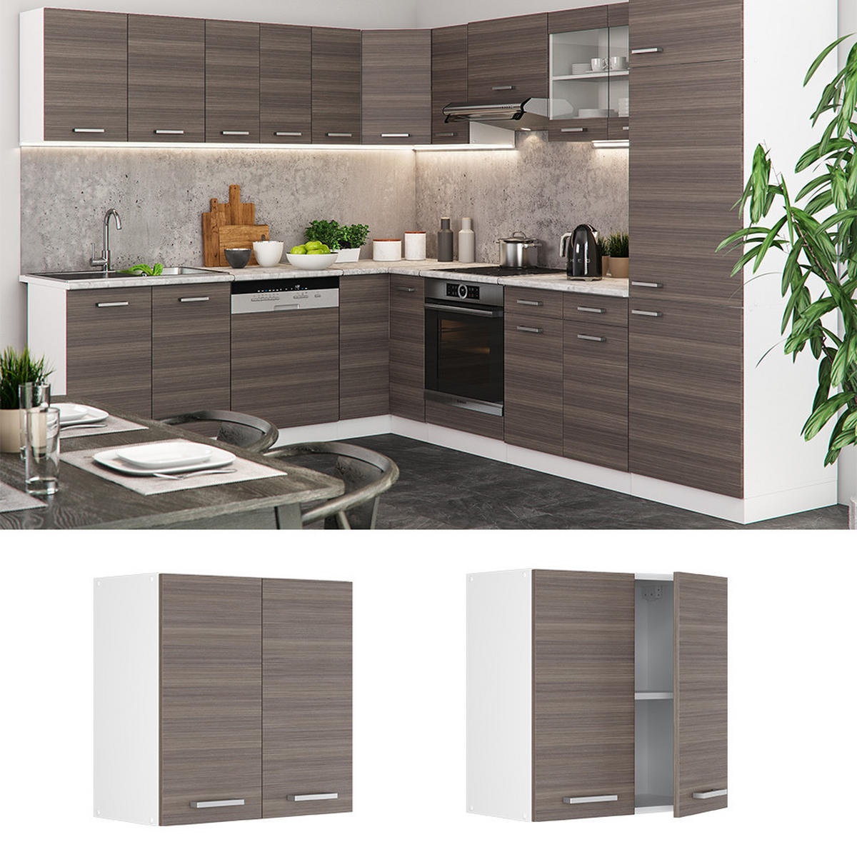 HÄNGESCHRANK R-Line Grau 60 cm - Weiß/Braun, Holzwerkstoff (60/60/31cm) - Vicco