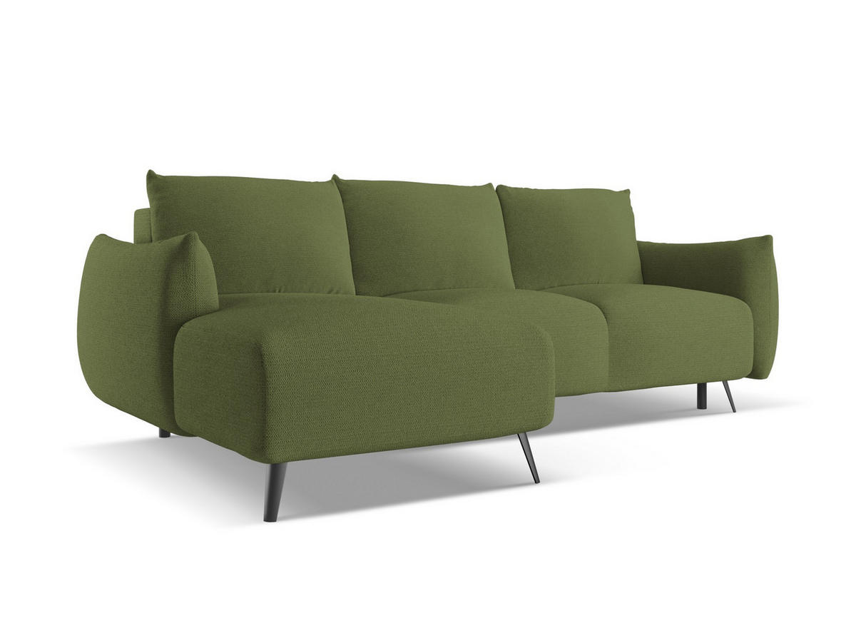 ECKSOFA mit Schlaffunktion Chenille Stoff Grün - Dunkelgrün/Schwarz, Textil/Metall (162/242cm) - Makamii