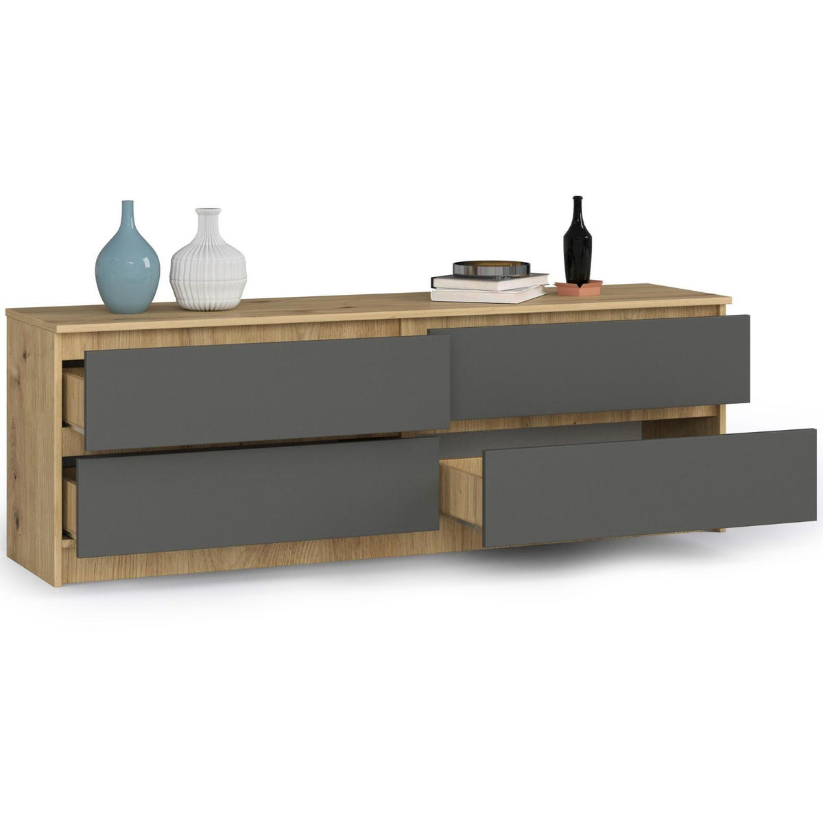 KOMMODE Eiche Artisan, Grau 160x40x55 cm - Graphitfarben/Eiche Artisan, Holzwerkstoff (160/55/40cm) - Akord