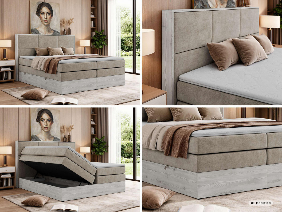POSTEL BOXSPRING DELNOR KING 140/200 - Šedobéžová Strukturovaná látka - Topper T25 - H4 - černá/šedobéžová, textil/plast (140/200cm) - MKS