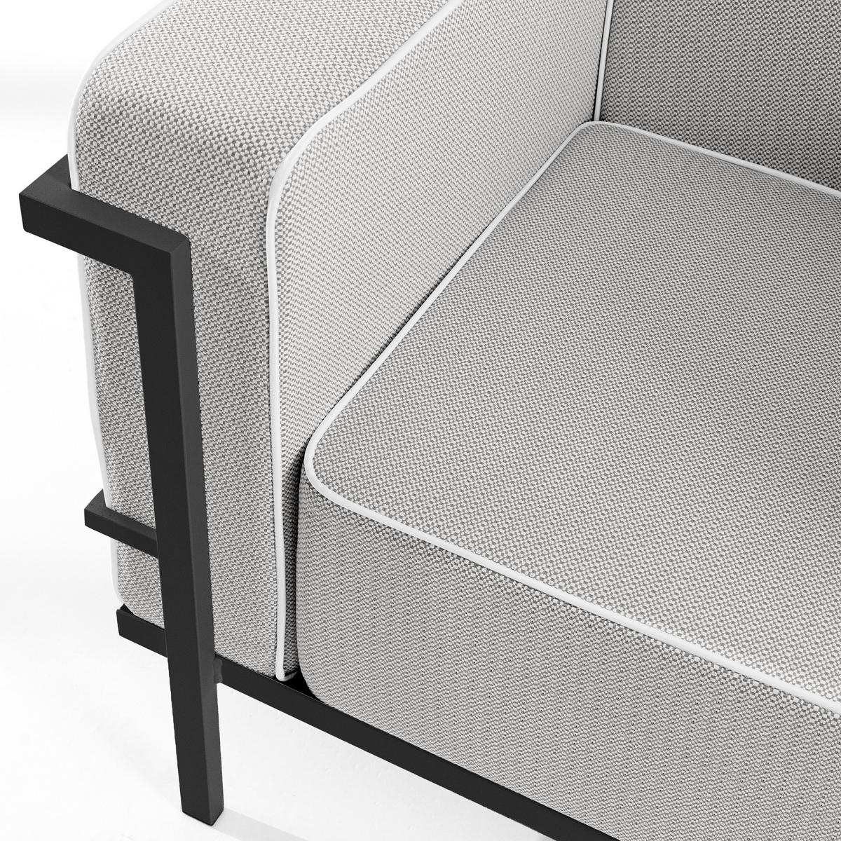 GARTENSOFA TRIGLO 2-Personen, Stahlrahmen, Modern, Dunkelgrau - Dunkelgrau/Weiß, Textil/Metall (164/70/69cm) - KONSIMO®
