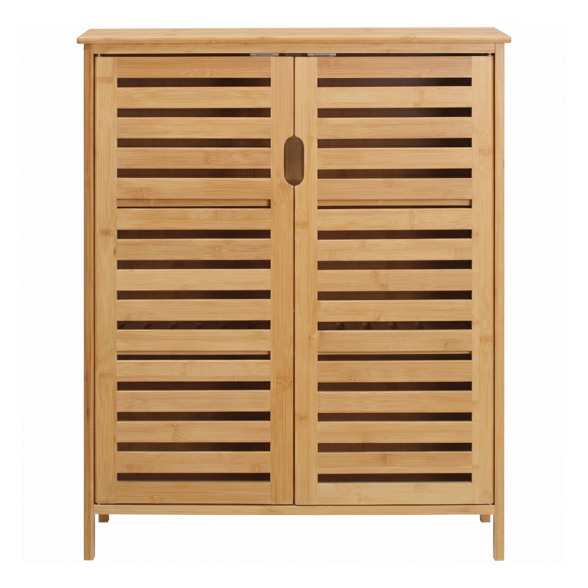 BADRUMSSKÅP Bambu sidoskåp med 2 jalusidörrar & hyllor Naturfärgad 86/68/32 cm