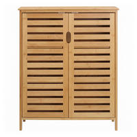 BADRUMSSKÅP Bambu sidoskåp med 2 jalusidörrar & hyllor - Naturfärgad, Naturmaterial (68/86/32cm) - Urban Meuble