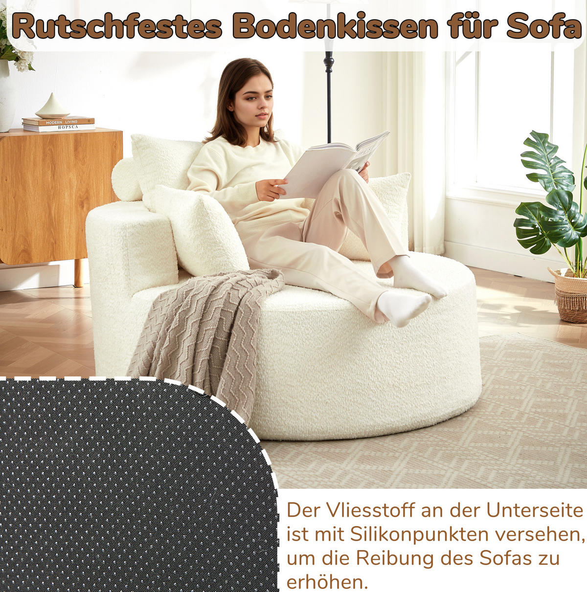 SESSEL ohne Montage mit Rückenkissen und zylindrischem Kopfkissen, Beige - Beige, Textil (127/85/127cm) - Redom
