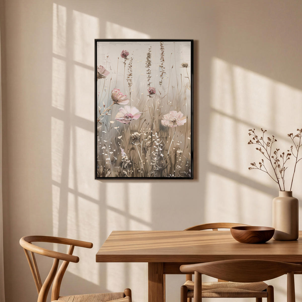 LEINWAND Bilder mit Rahmen - Blumen - Rosa - Modern - Beige - 60x90 - Beige, Textil (60/90cm) - MuchoWow