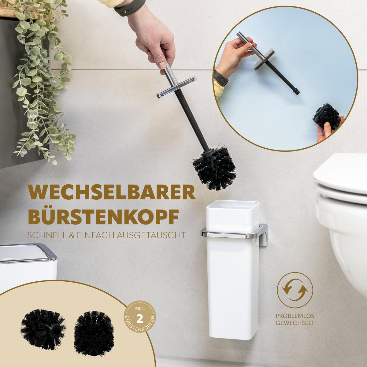 BAD-SET 2tlg. Kosmetikeimer WC-Bürste zur Wandmontage, weiß - Weiß, Kunststoff (10/36.5/10cm) - bremermann
