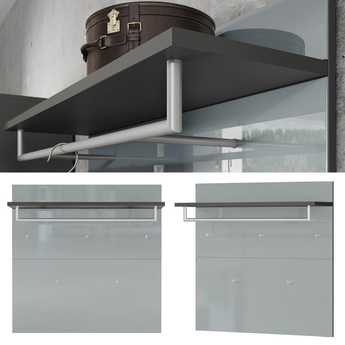 GARDEROBEN-SET 4-TLG. Geneva-01 - Grau, Holzwerkstoff (200/200/40cm) - Lomado