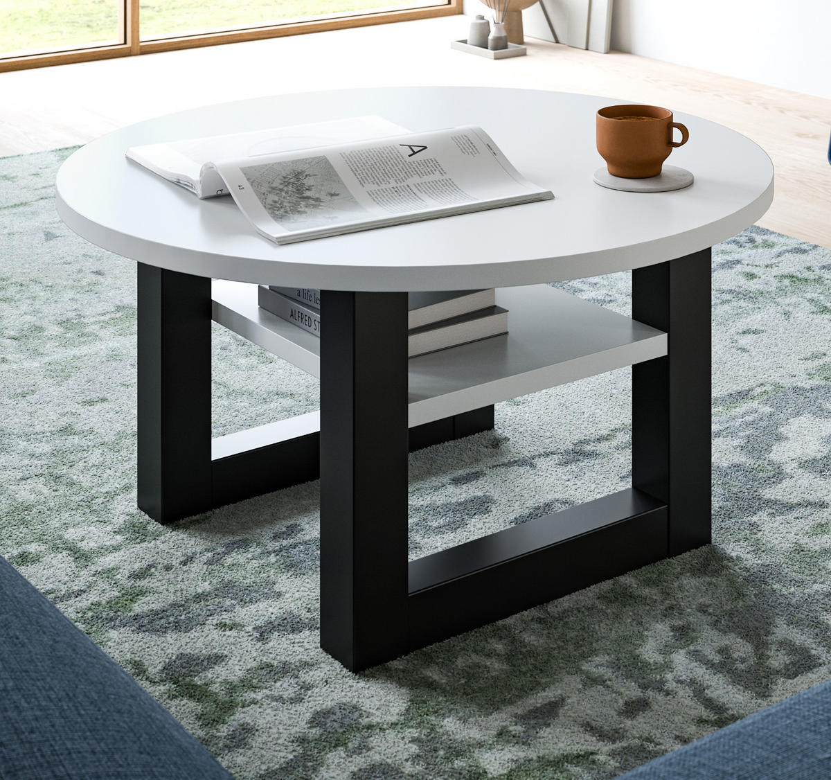 COUCHTISCH weiß, grau 75 cm, rund, Wohnzimmertisch mit Ablage - Weiß/Grau, Holzwerkstoff/Metall (75/75/42cm) - Inn.Furn