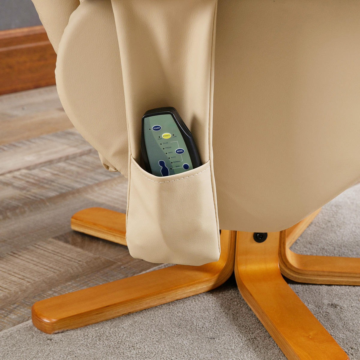 RELAXAČNÍ KŘESLO s funkcí polohování Masážní křeslo s podnožkou Polyester Krémově bílá - krémová/šampaňská, dřevo/kůže (86/99/80cm) - HOMCOM
