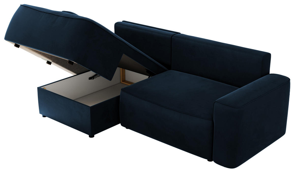 ECKSOFA BELLUNO L Dunkelblau Velvet - Links - Blau/Schwarz, Textil (144/233cm) - MKS