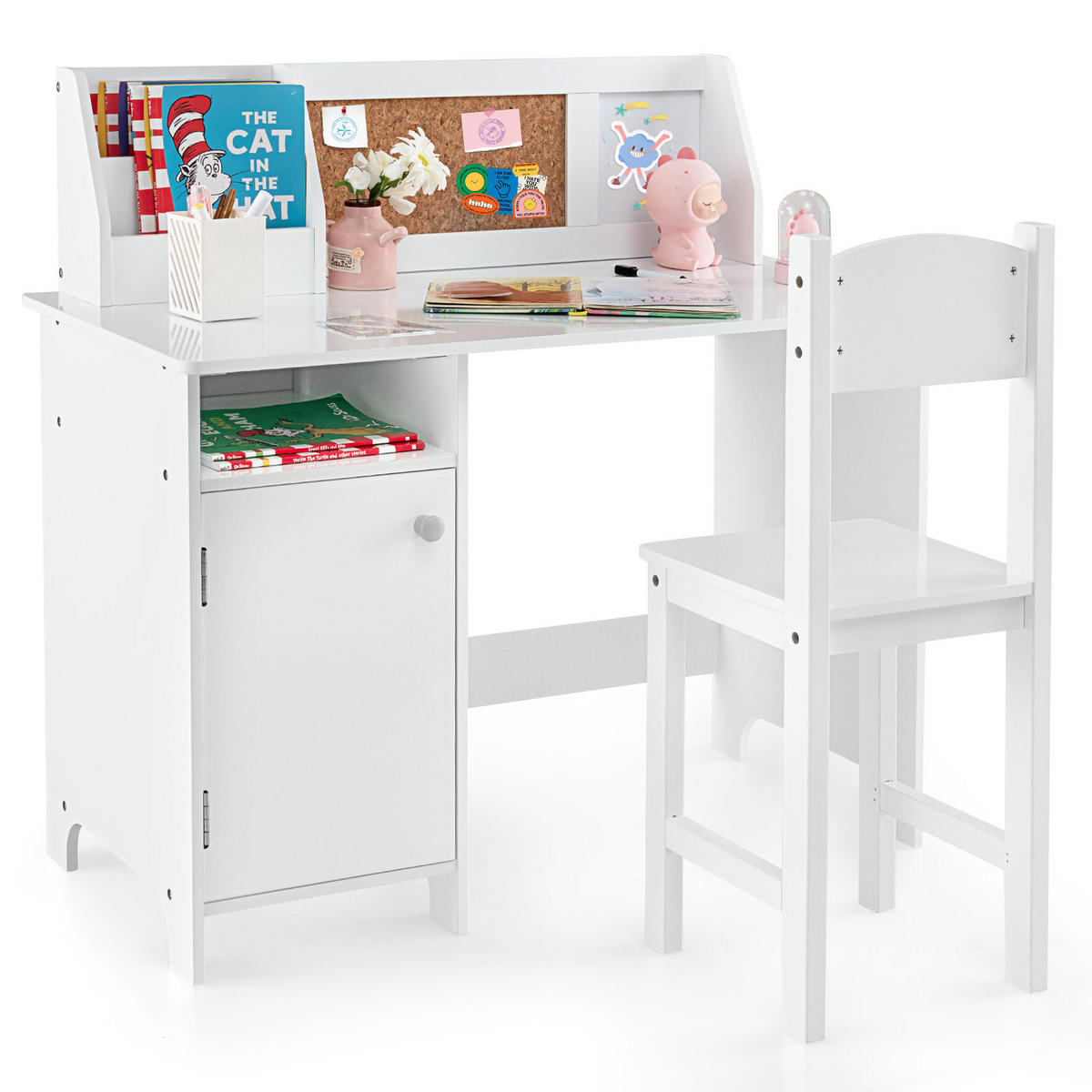KINDERSCHREIBTISCH mit Stuhl weiß(2-tlg) - Weiß, Holzwerkstoff (90/85.5/45cm) - COSTWAY