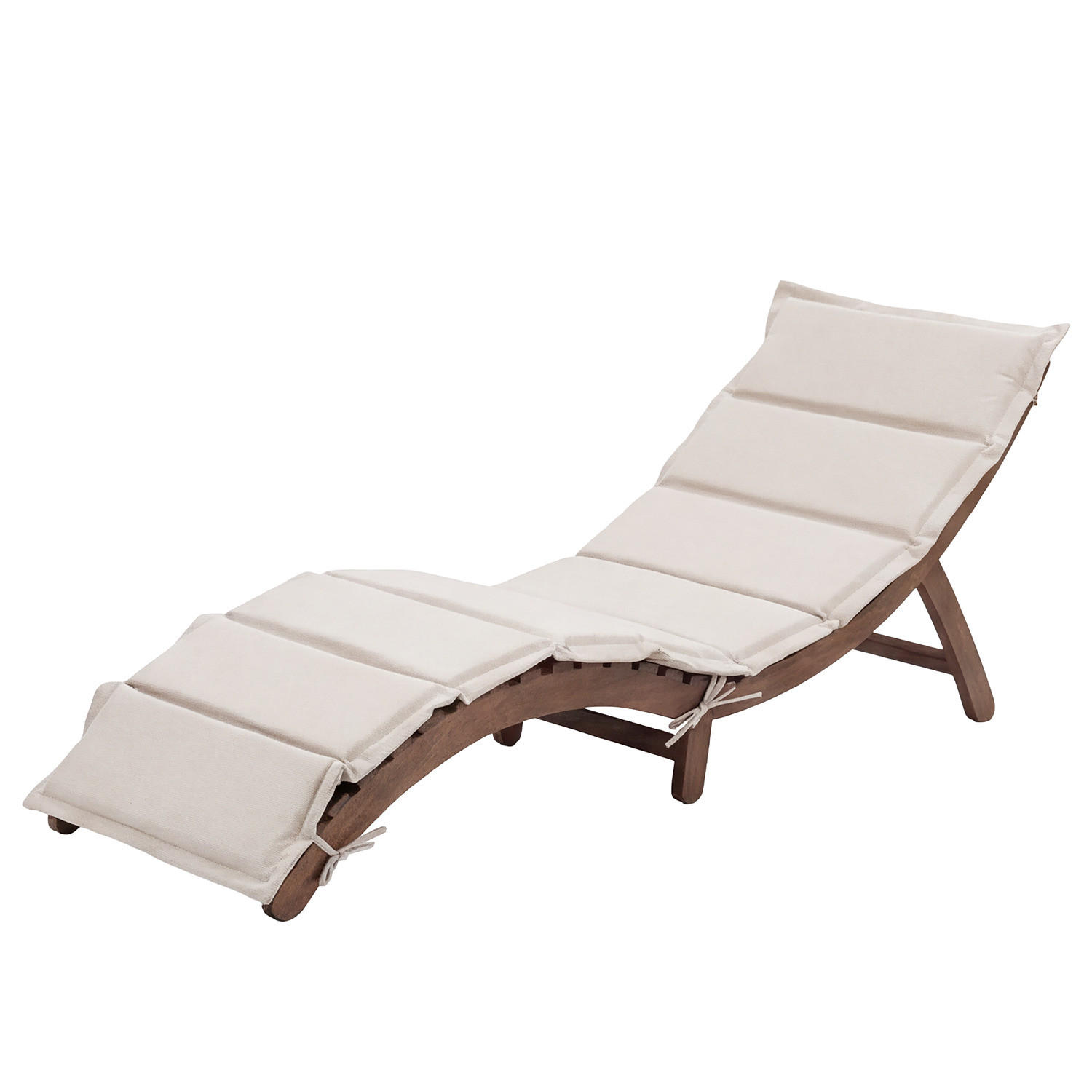 GARTENLIEGE - Akazie massiv / Webstoff - Beige, Holz/Textil (54/55/168cm) - home24