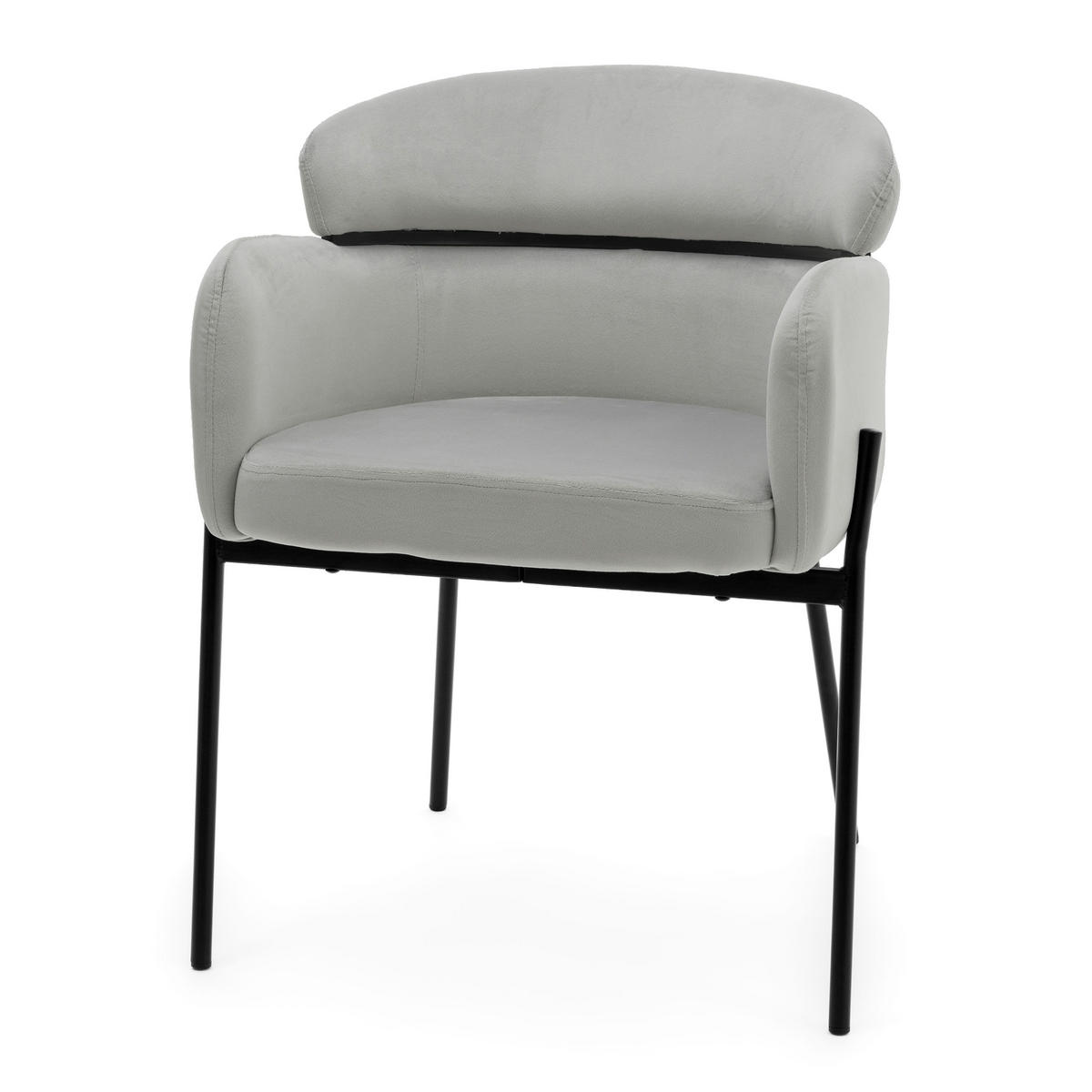 STUHL BOLZANO gepolsterter mit Steppung - hellgrau - Samt Velour - Hellgrau/Schwarz, Textil/Metall (62/80/61cm) - NEW HOME