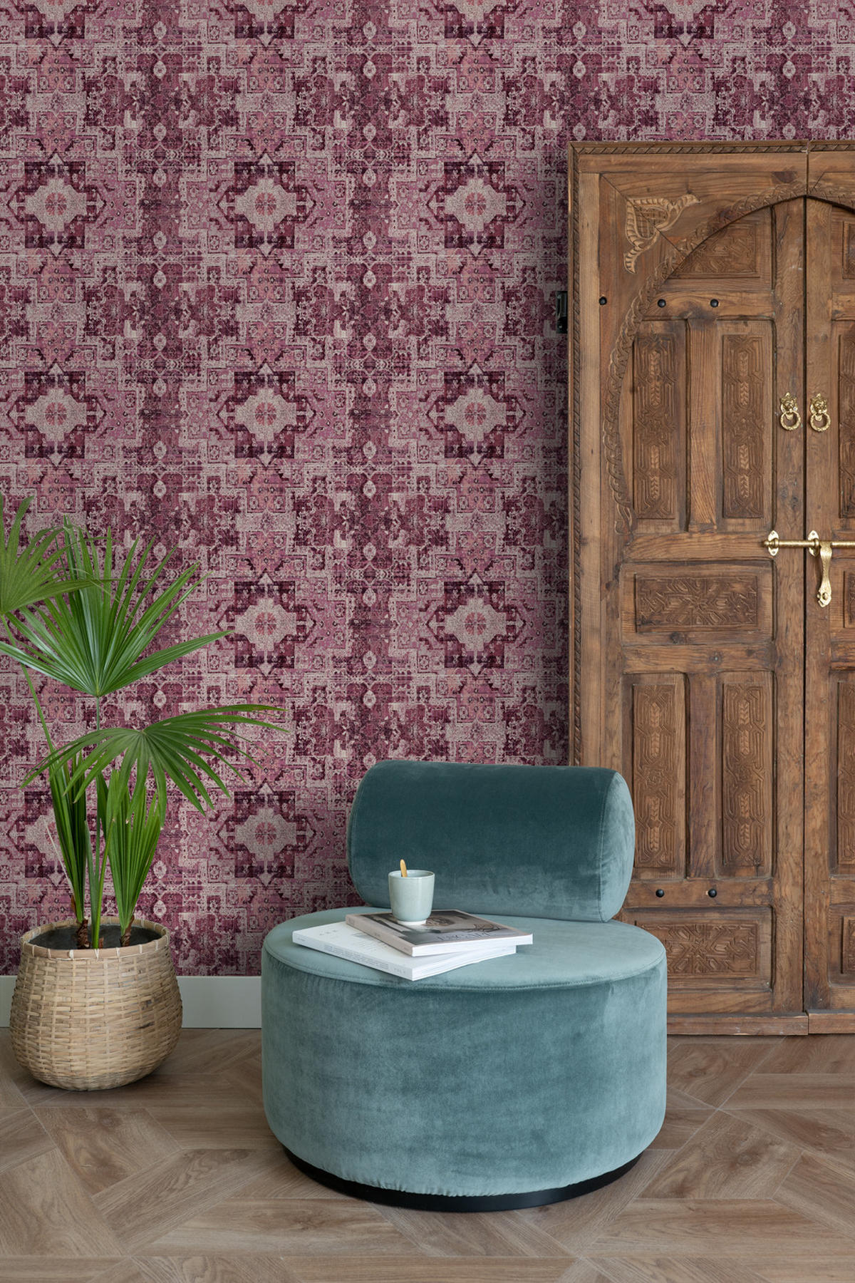 TAPETE orientalisches Kelim-Patchwork 53 cm x 10.05 m - Pink, Papier (53/1000cm) - ESTAhome