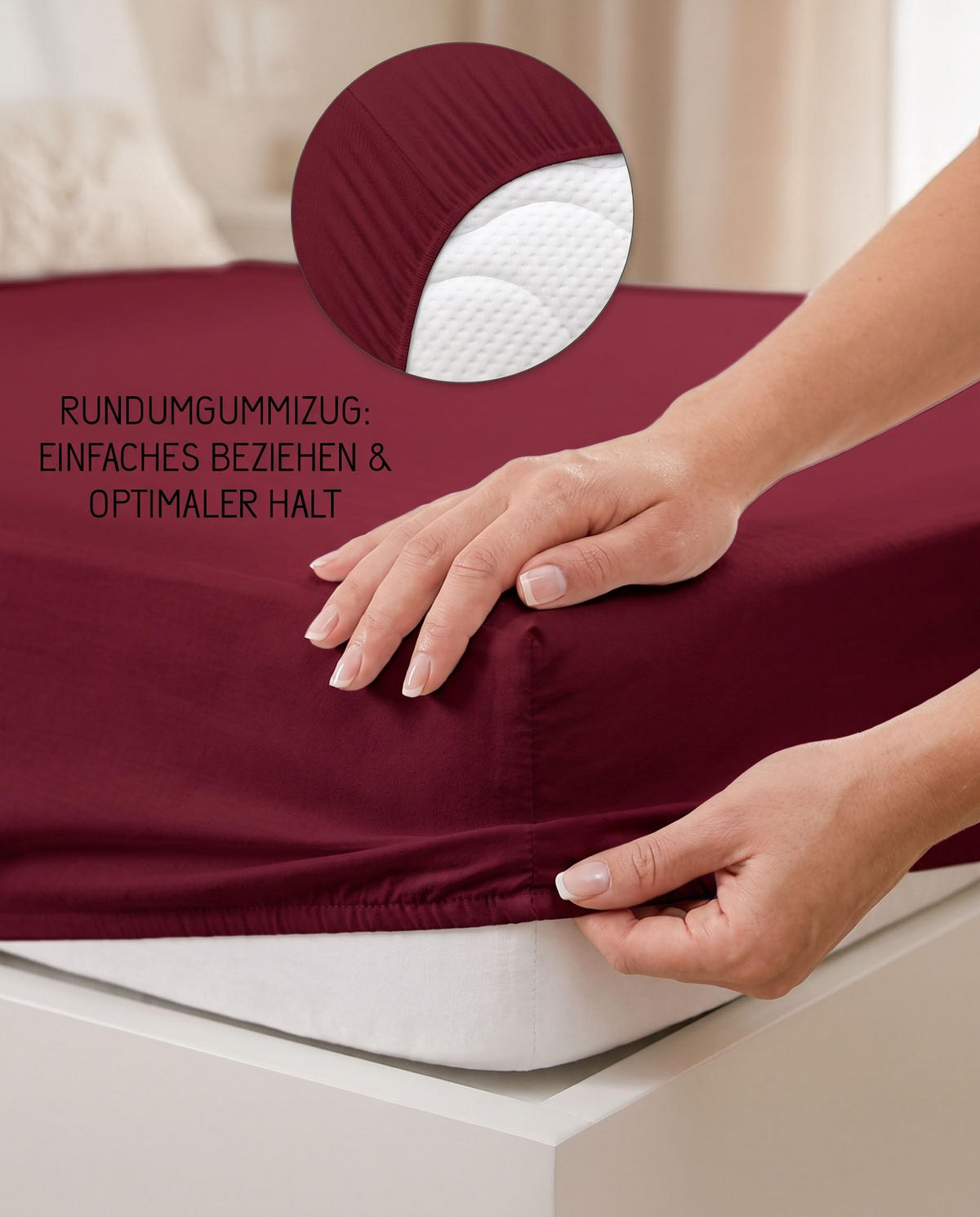 SPANNBETTTUCH Premium Jersey burgund, 90x190 cm - 100x200 cm - Bordeaux, Textil (100/200cm) - biberna