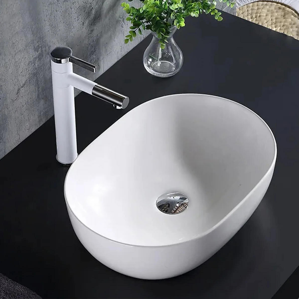 AUFSATZWASCHBECKEN Rea Amelia 48 - Weiß, Keramik (34.5/13.5/48cm) - REA