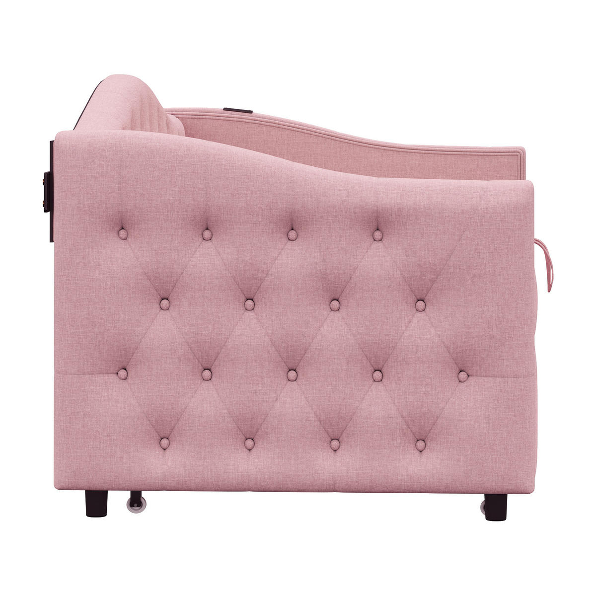 SCHLAFSOFA 90/200 cm in Rosa Leinen mit USB und Ausziehfunktion - Rosa, Holzwerkstoff/Textil (90/200cm) - WISHDOR