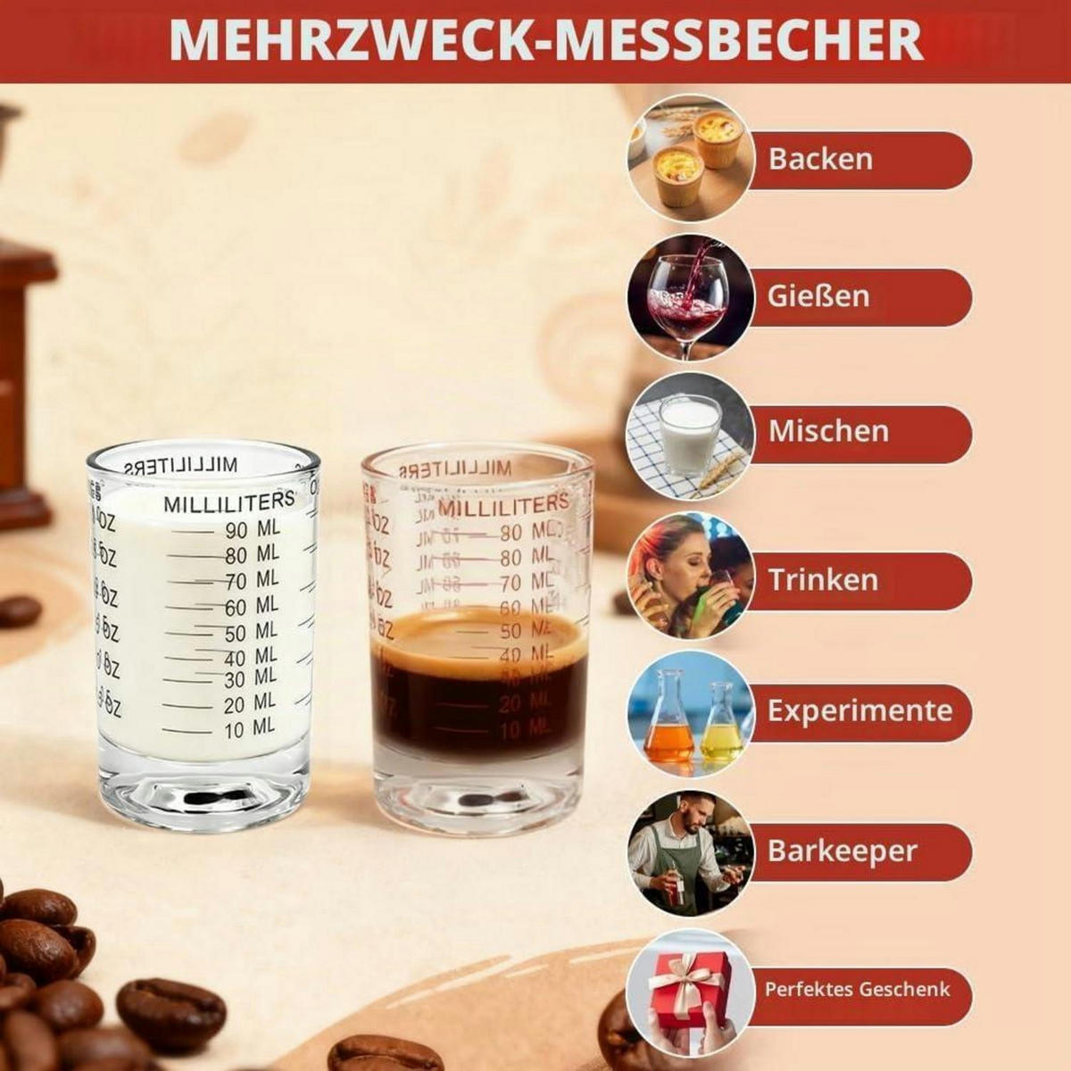 MESSBECHER 2-teiliges Set Glas 90 ml - Transparent, Glas (0.09L)