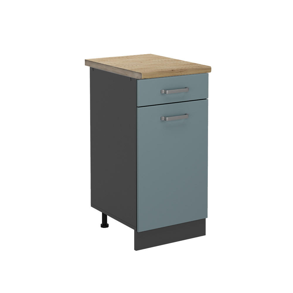 KÜCHENUNTERSCHRANK R-Line Blau-Grau 40 cm, AP Eiche - Anthrazit/Blaugrau, Holzwerkstoff (40/81.6/60cm) - Vicco