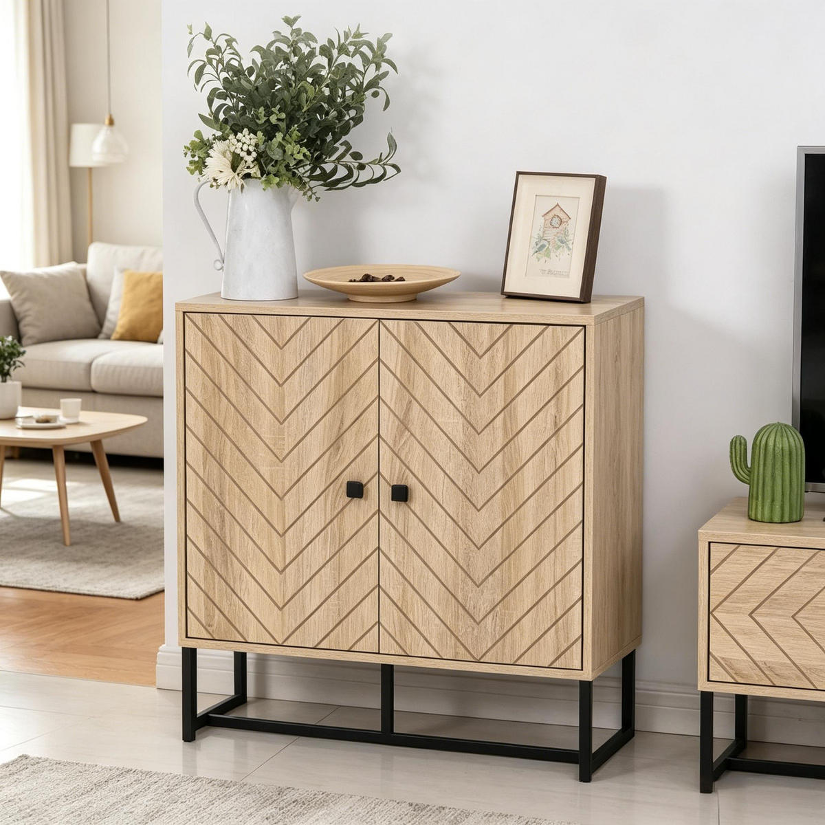 SIDEBOARD DE-38083 80/29,5/80 cm mit verstellbaren Regalen Naturholz - Naturfarben, Holzwerkstoff (80/80/29.5cm) - ComfortXL