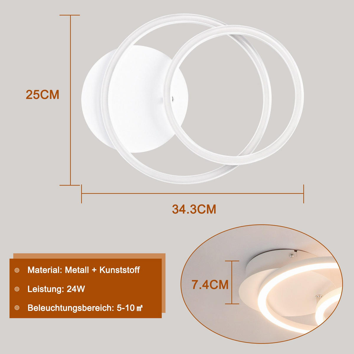LED-DECKENLEUCHTE Gallagher 34.4/25/7.4 cm - Weiß, Metall (34.4/25/7.4cm) - Nettlife