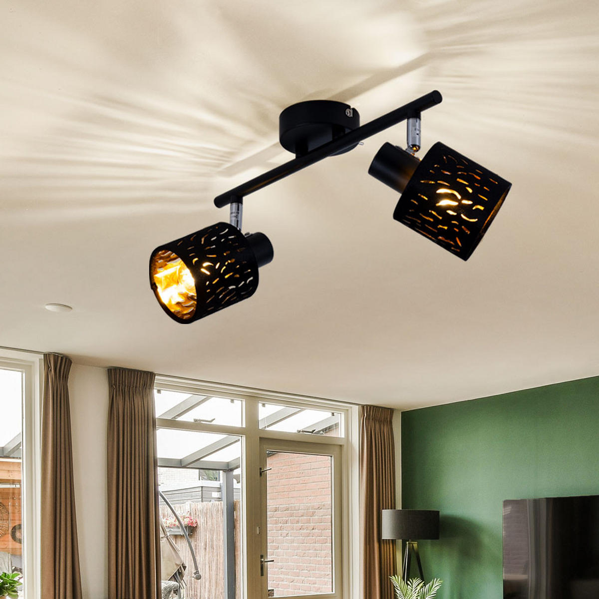 DECKENLEUCHTE Metall Schwarz Gold - Schwarz, Metall (32/14/15cm) - Globo Lighting