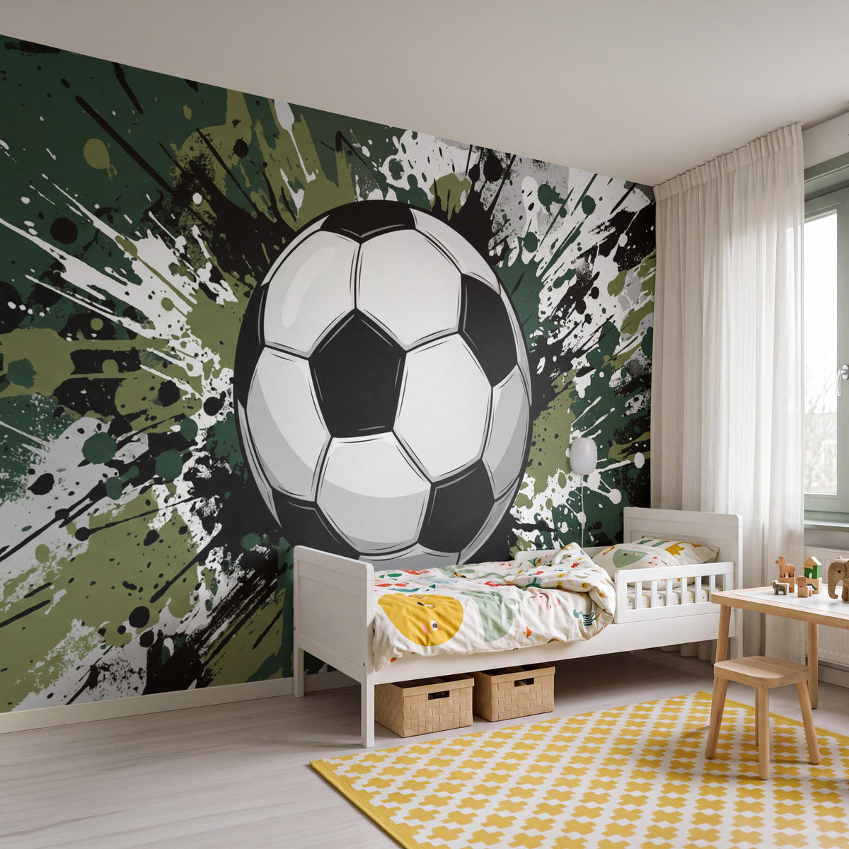 KINDERTAPETE - Fußball - Farbe - Spritzer - Grün - 350x240 cm - Dunkelgrün, Papier (350/240cm) - OnlyWow