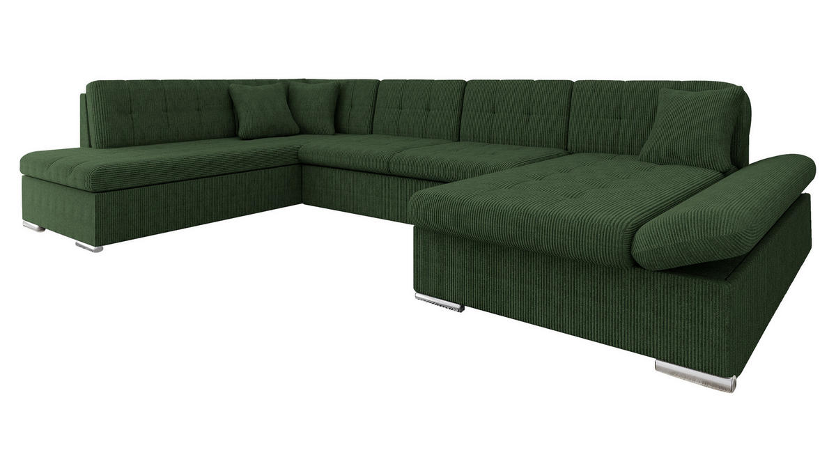 ECKSOFA Bergen Cord, Seite: Rechts - Dunkelgrün/Silberfarben, Holz/Textil (345/76/205cm) - MIRJAN24