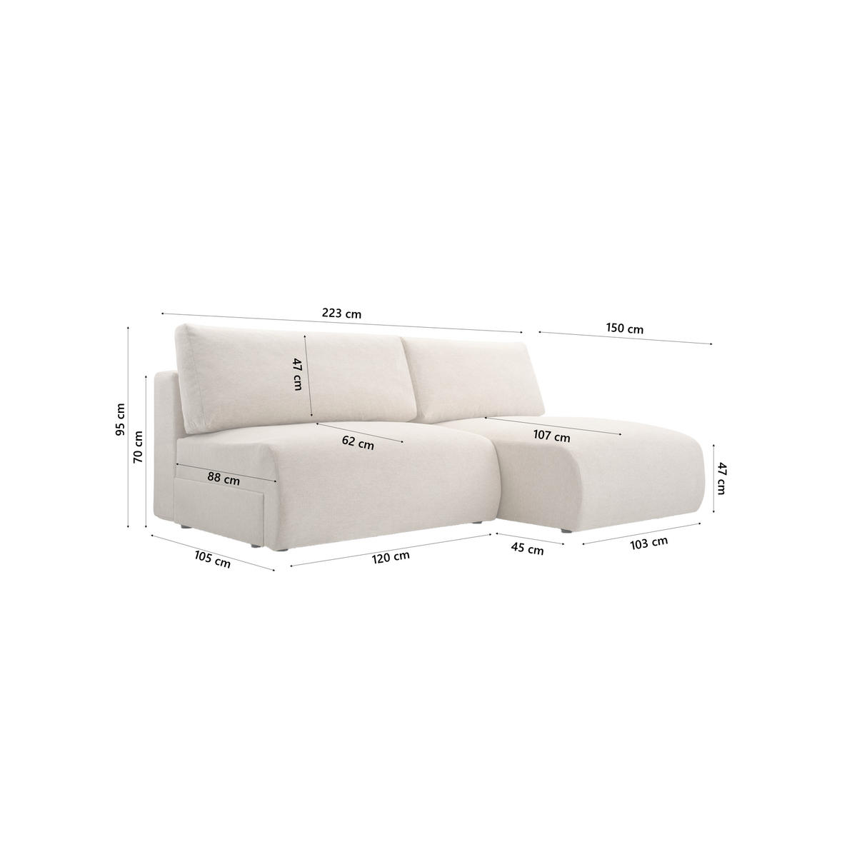 ECKSOFA Ripley mit Schlaffunktion, Beige - Beige, Textil (223/150cm) - Fedve