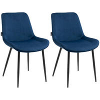 STUHL 2er Set Samt blau - Blau/Schwarz, Textil/Metall (51/80/60cm) - CLP