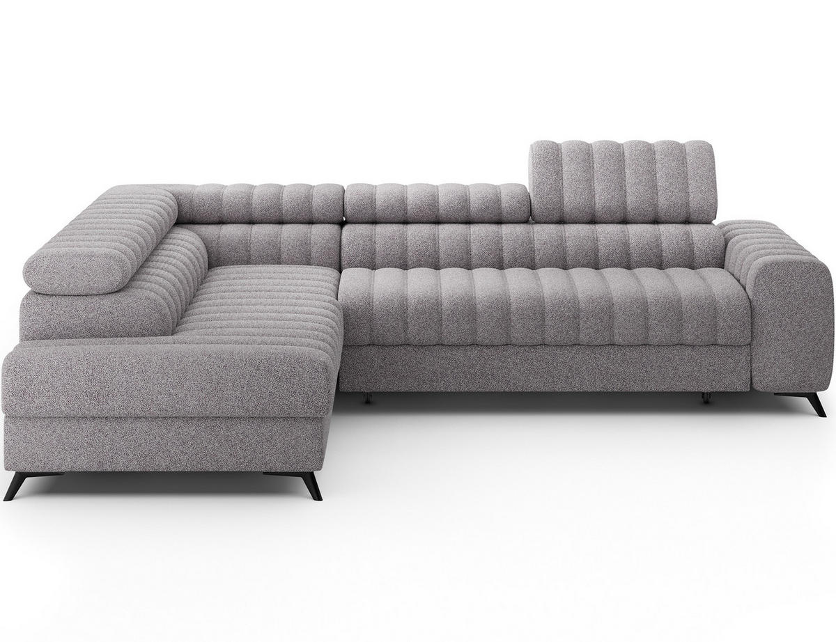 KANEDO Ecksofa mit Schlaffunktion und Bettkasten – Modernes Designsofa, verstellbare Kopfstützen, Metallfüße - Grau, Kunststoff (269/86cm) - Wohnideebilder