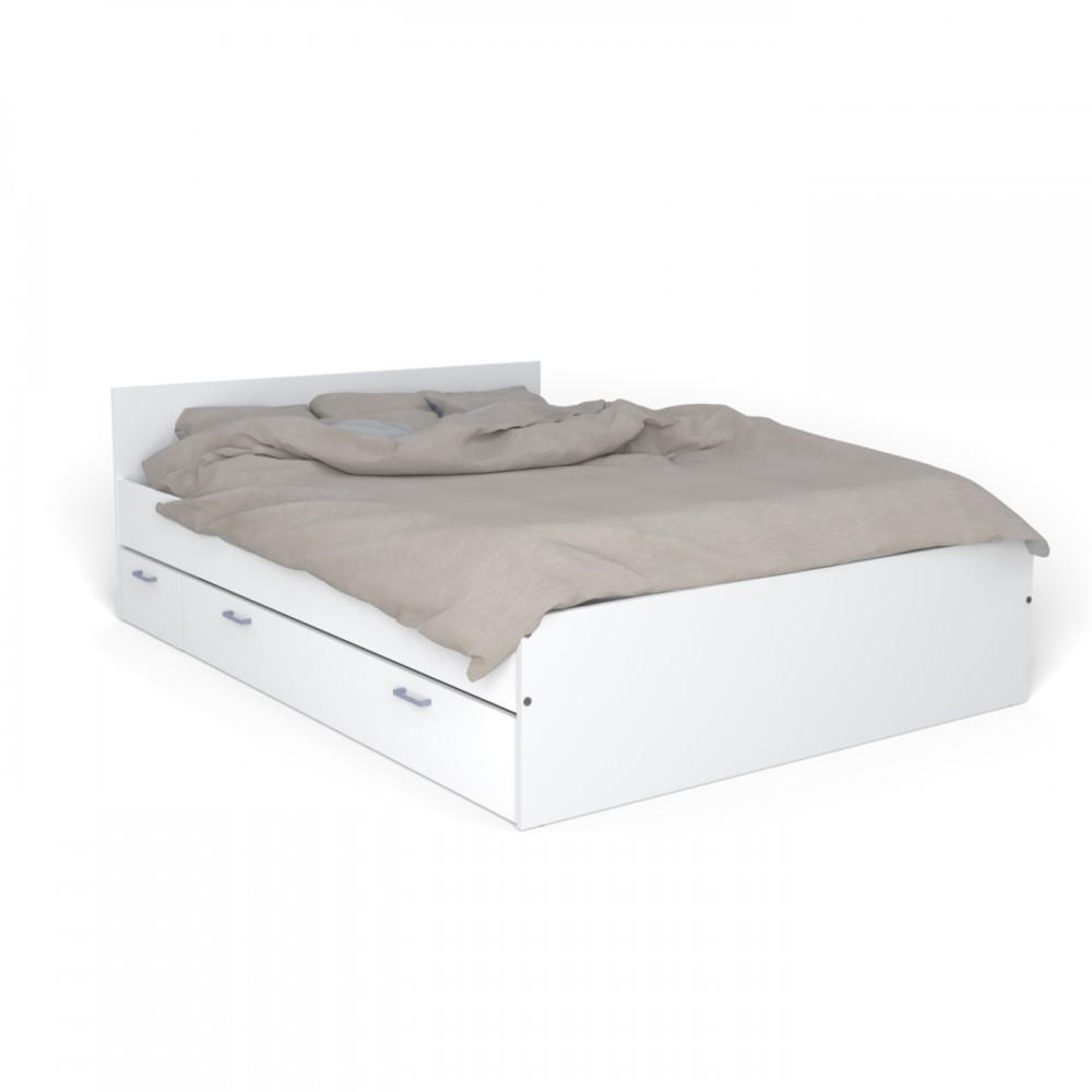 BETT TWIST mit Nachttisch und Schublade/ Bett 140x190 - Weiß - Weiß, Holzwerkstoff (140/190cm) - Weber Industries