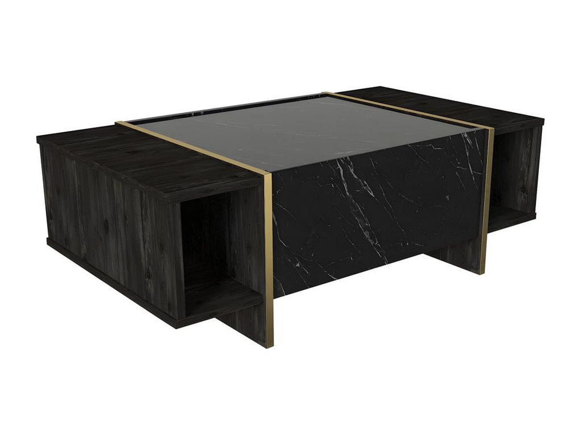 COUCHTISCH mit 1 Tür & 2 Ablagen - Marmor-Optik Schwarz & Goldfarben - CADEBA - Schwarz, Stein (103.8/60/37.3cm) - Vente-Unique